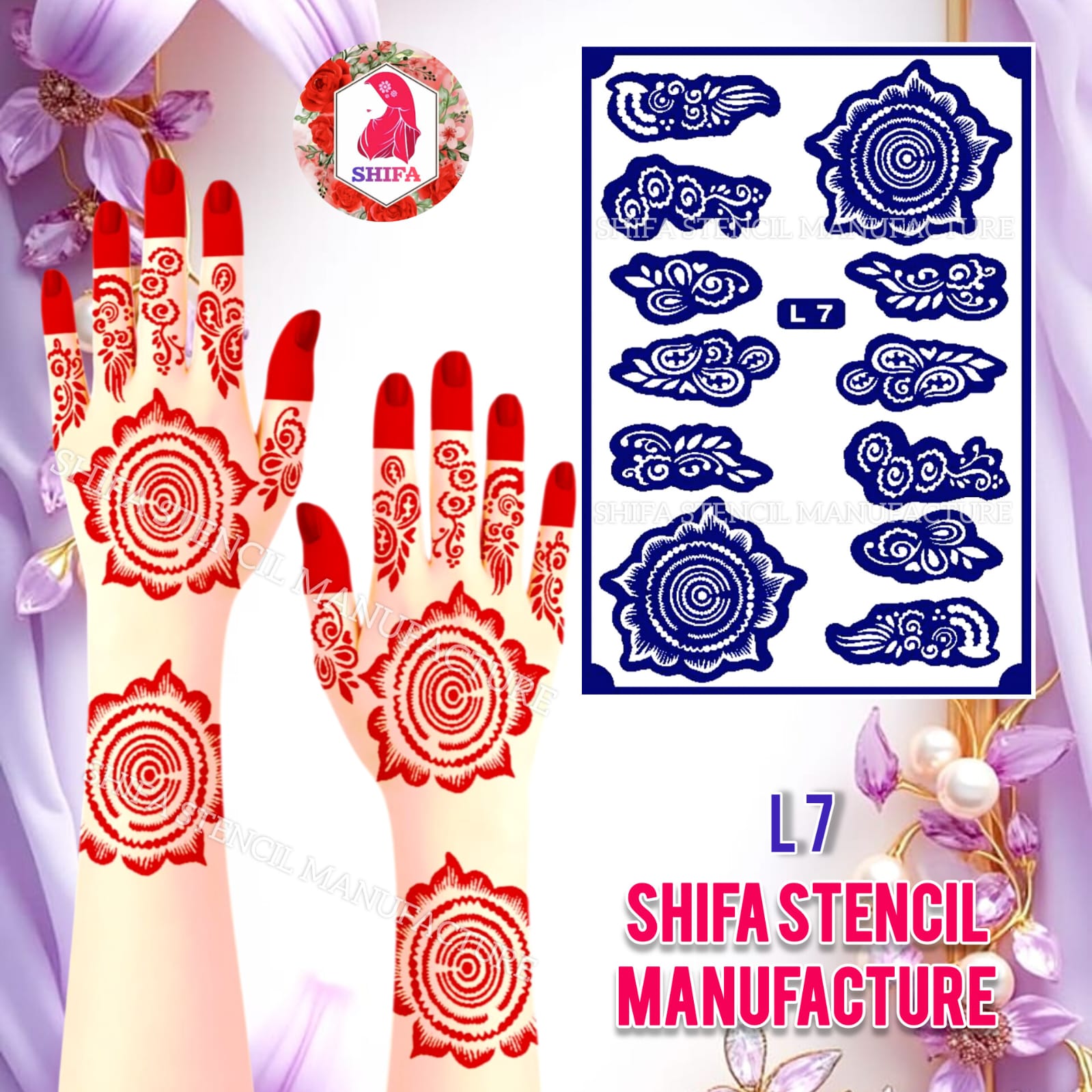 L 7 Unique Grass Mandala - Sticker Overview - Shifa Stencil Manufacturer